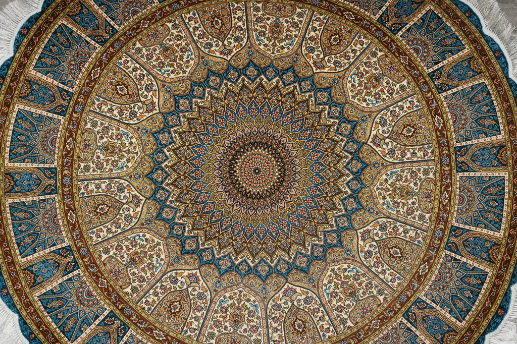 6 x 6 Feet Round Silk Rug Dom Esfahan Pattern #59127