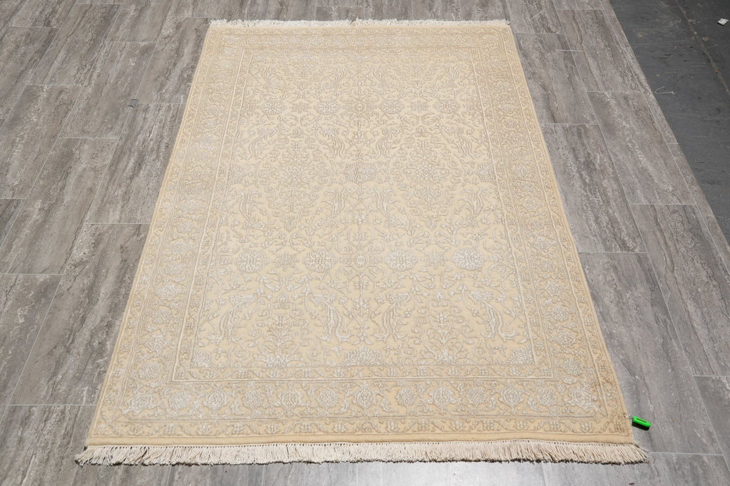 4 x 6 Wool and Silk  Two Tone Pastels Light Colors Fine Handmade Rug Modern Transitional #B-75057