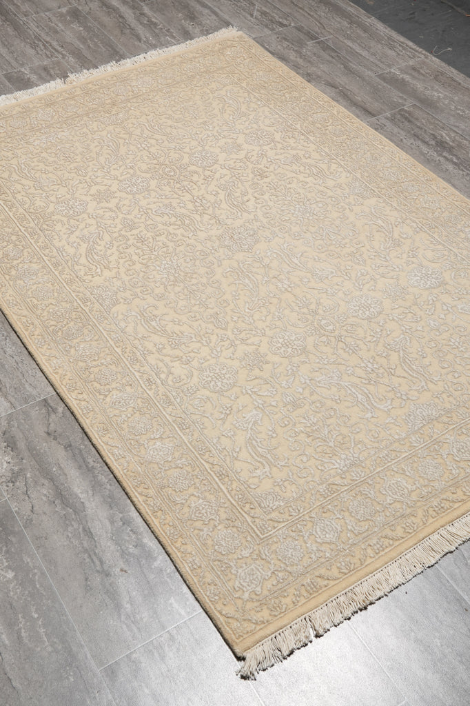 4 x 6 Wool and Silk  Two Tone Pastels Light Colors Fine Handmade Rug Modern Transitional #B-75057