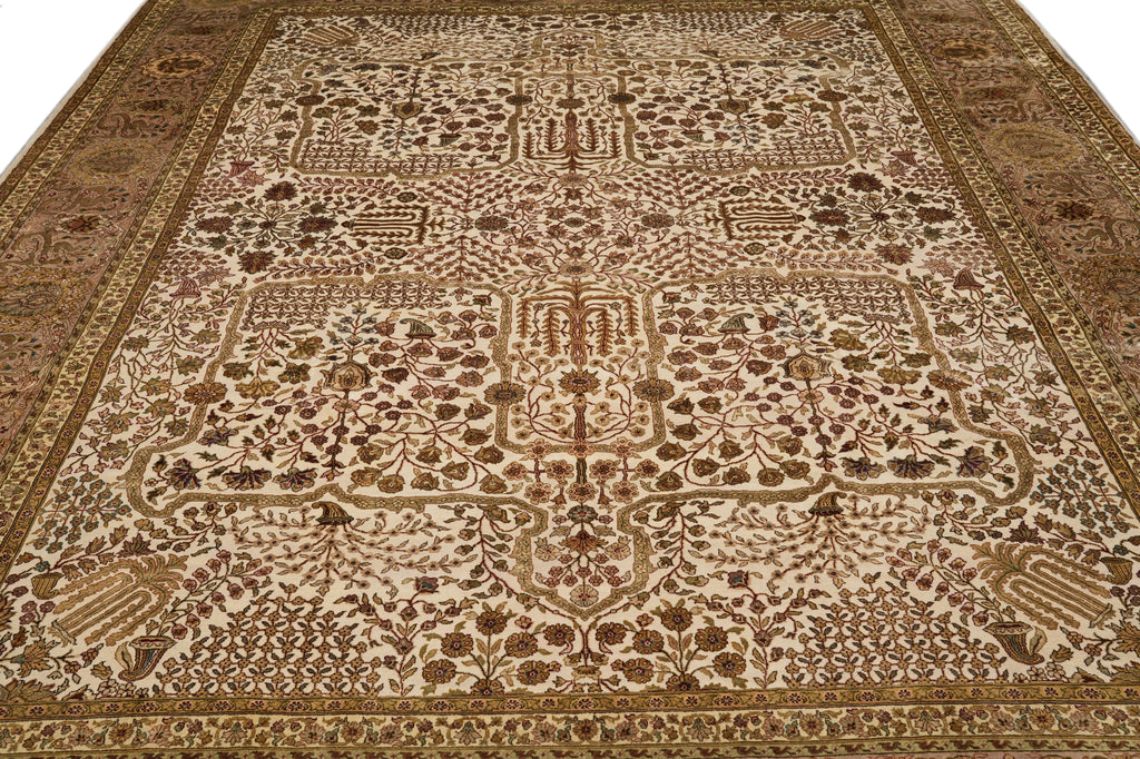 9.4 x 12 High Quality Wool And Silk Hand-Knotted Rug Fancy Details Neutral #PIX-804-164