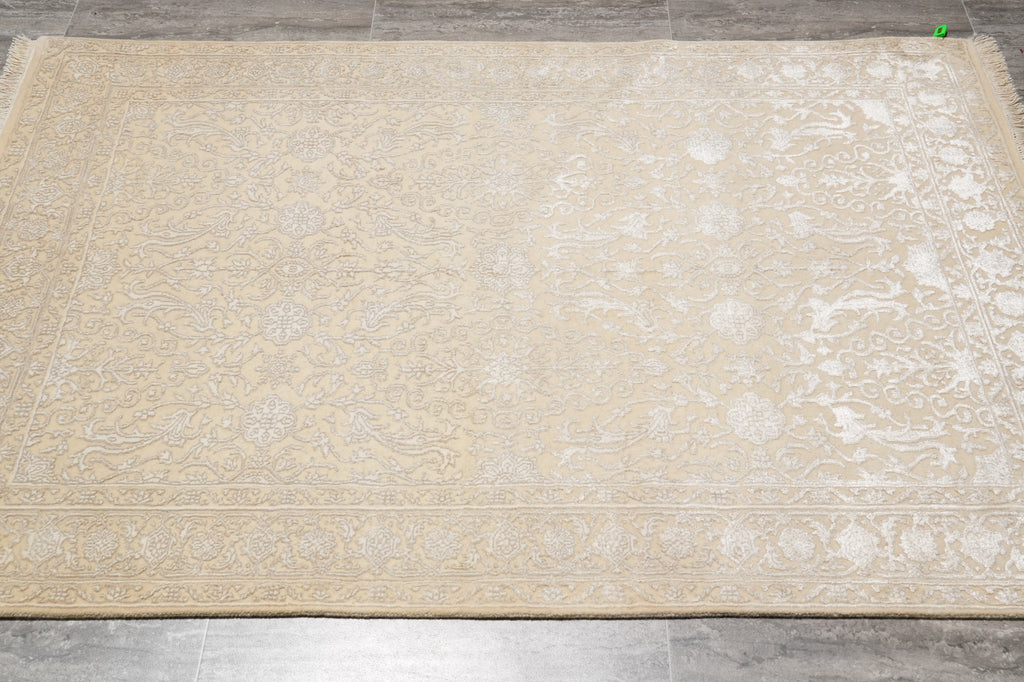 4 x 6 Wool and Silk  Two Tone Pastels Light Colors Fine Handmade Rug Modern Transitional #B-75057