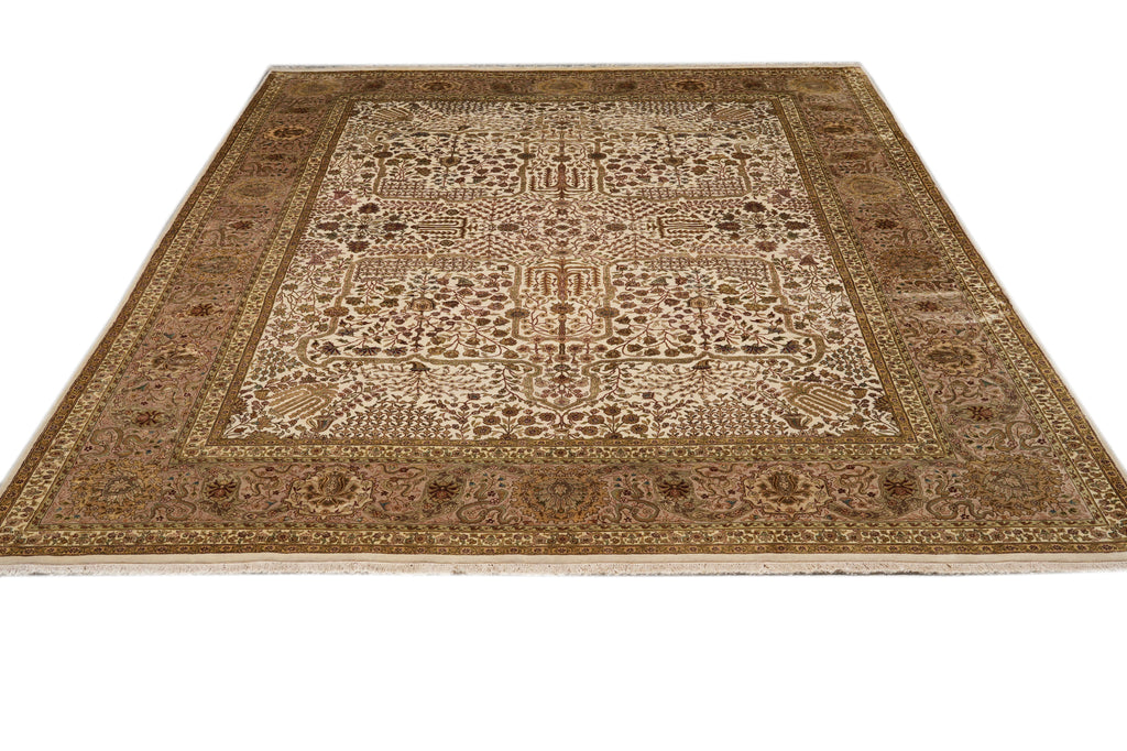 9.4 x 12 High Quality Wool And Silk Hand-Knotted Rug Fancy Details Neutral #PIX-804-164