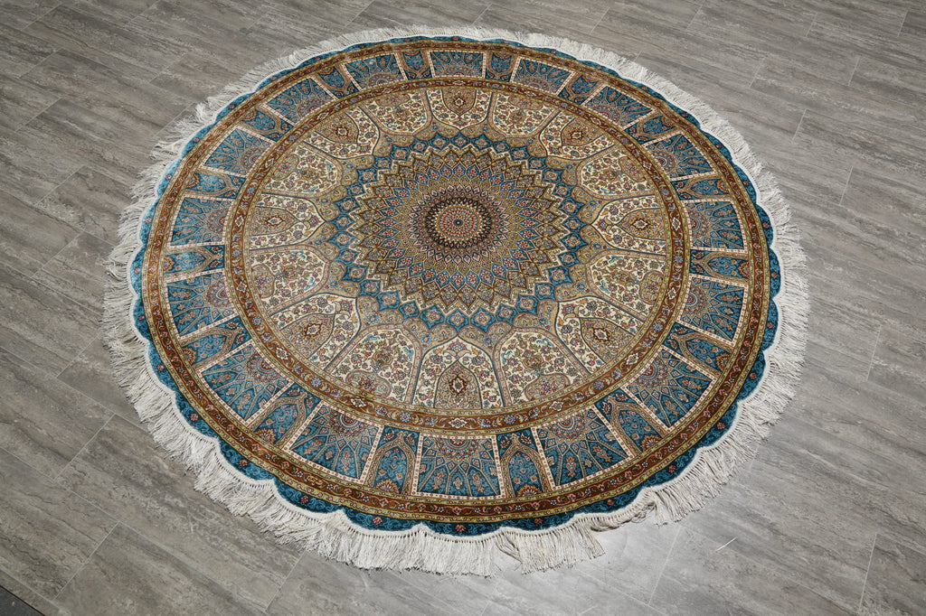 6 x 6 Feet Round Silk Rug Dom Esfahan Pattern #59127