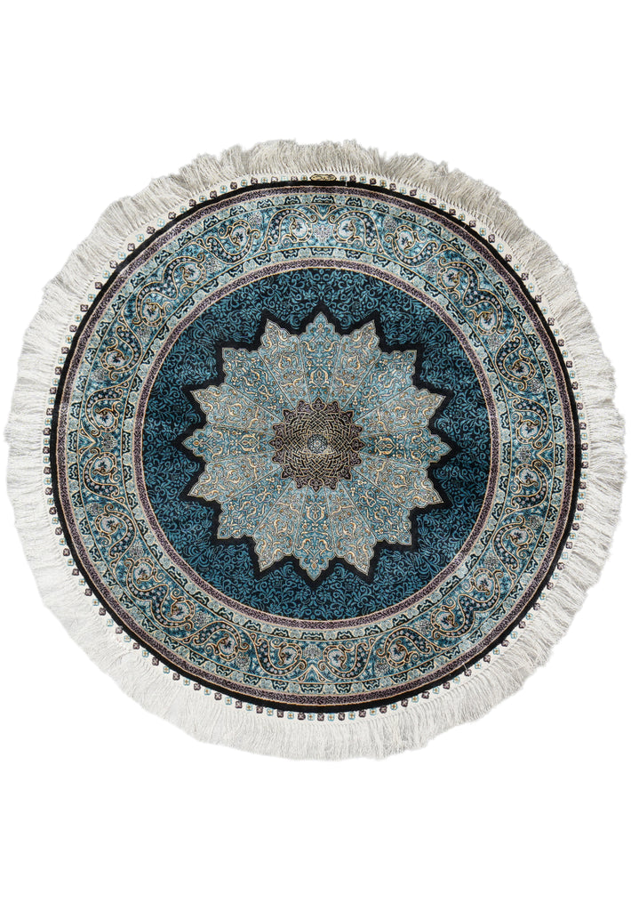 4 x 4 Feet Round Beuatiful Silk Round Rug Blue #59514
