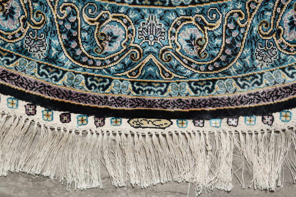 4 x 4 Feet Round Beuatiful Silk Round Rug Blue #59514