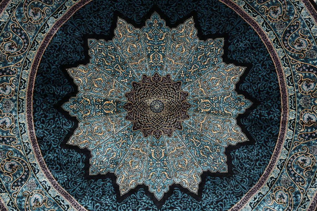 4 x 4 Feet Round Beuatiful Silk Round Rug Blue #59514