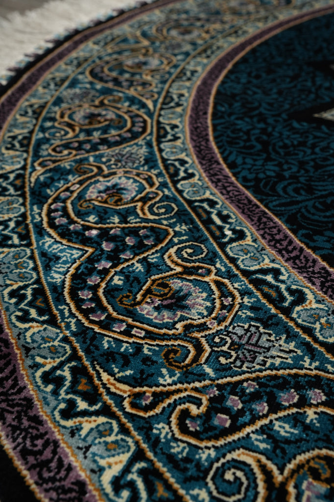 4 x 4 Feet Round Beuatiful Silk Round Rug Blue #59514