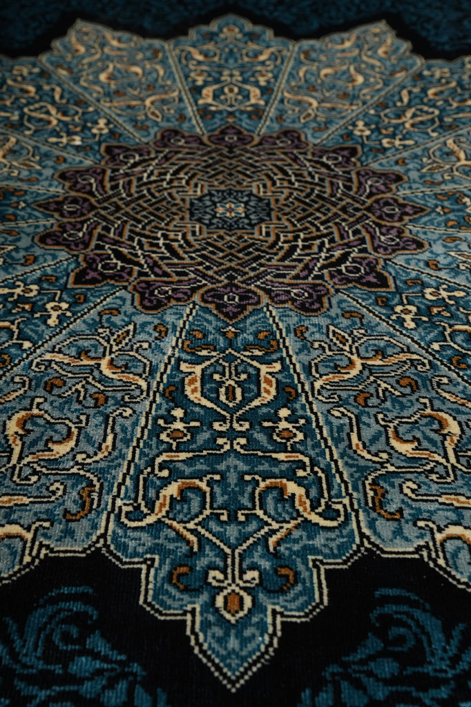4 x 4 Feet Round Beuatiful Silk Round Rug Blue #59514