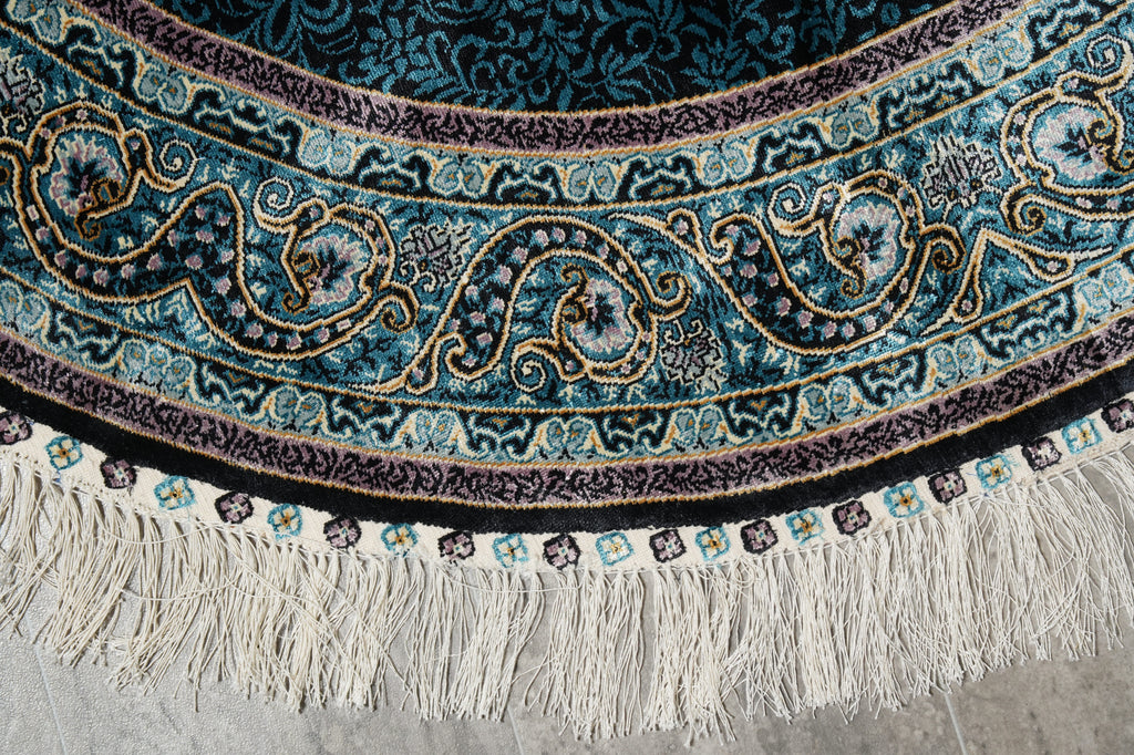 4 x 4 Feet Round Beuatiful Silk Round Rug Blue #59514