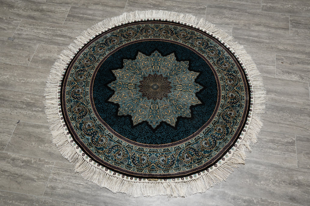 4 x 4 Feet Round Beuatiful Silk Round Rug Blue #59514