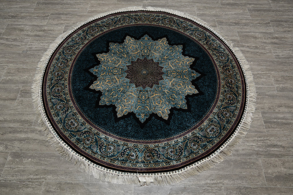 6 x 6' Feet Round Silk Rug Hereke Pattern #60273