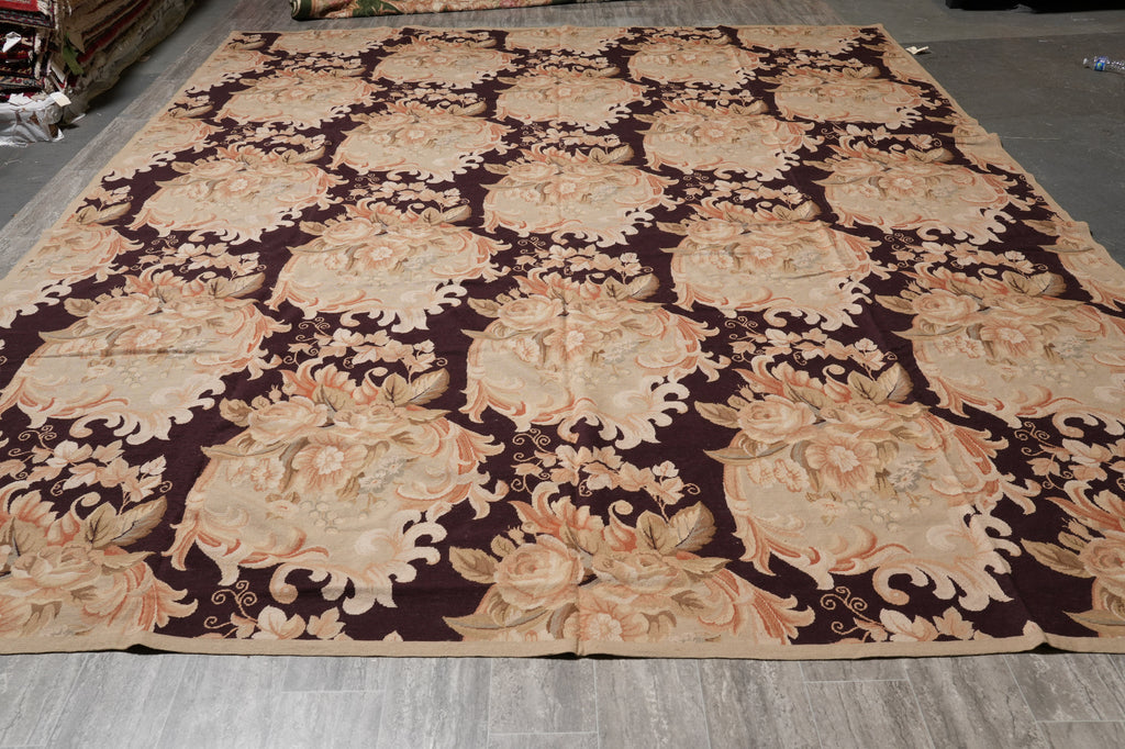 12 x 15 French Country Floral Flat Weave Needle Point Rug #PIX-5738