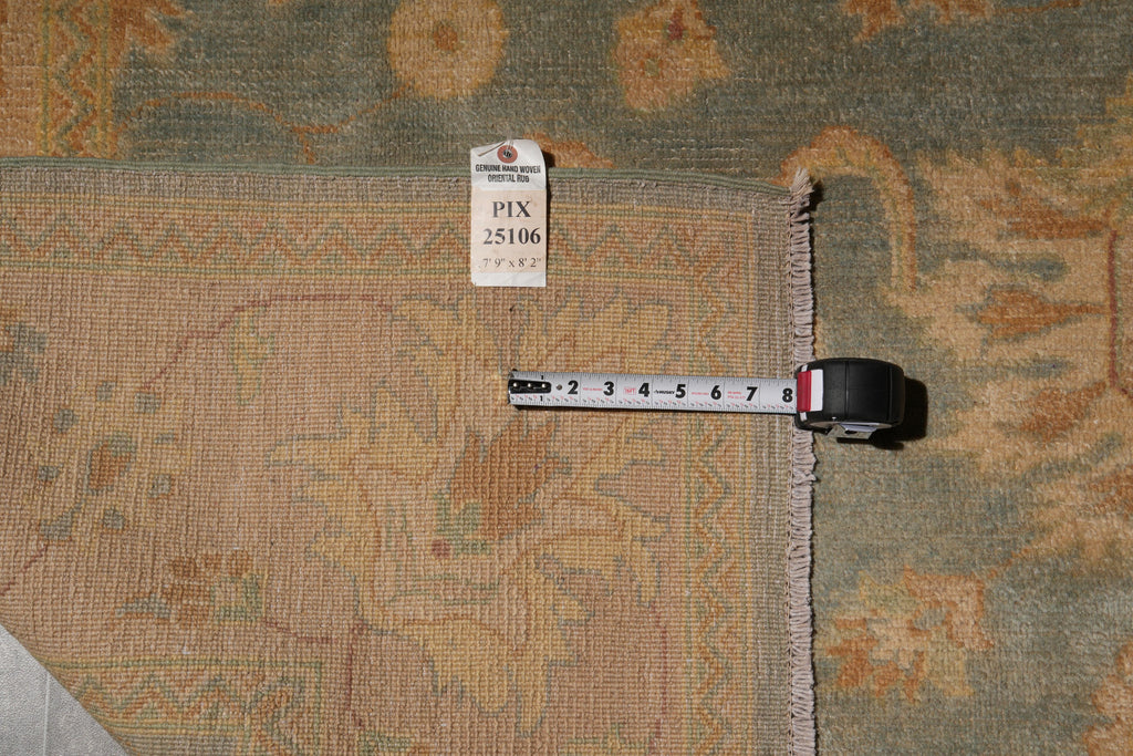 7.9 x 8.2 Handmade Oushak Chobi Rug GREEN GOLD  #PIX-25106