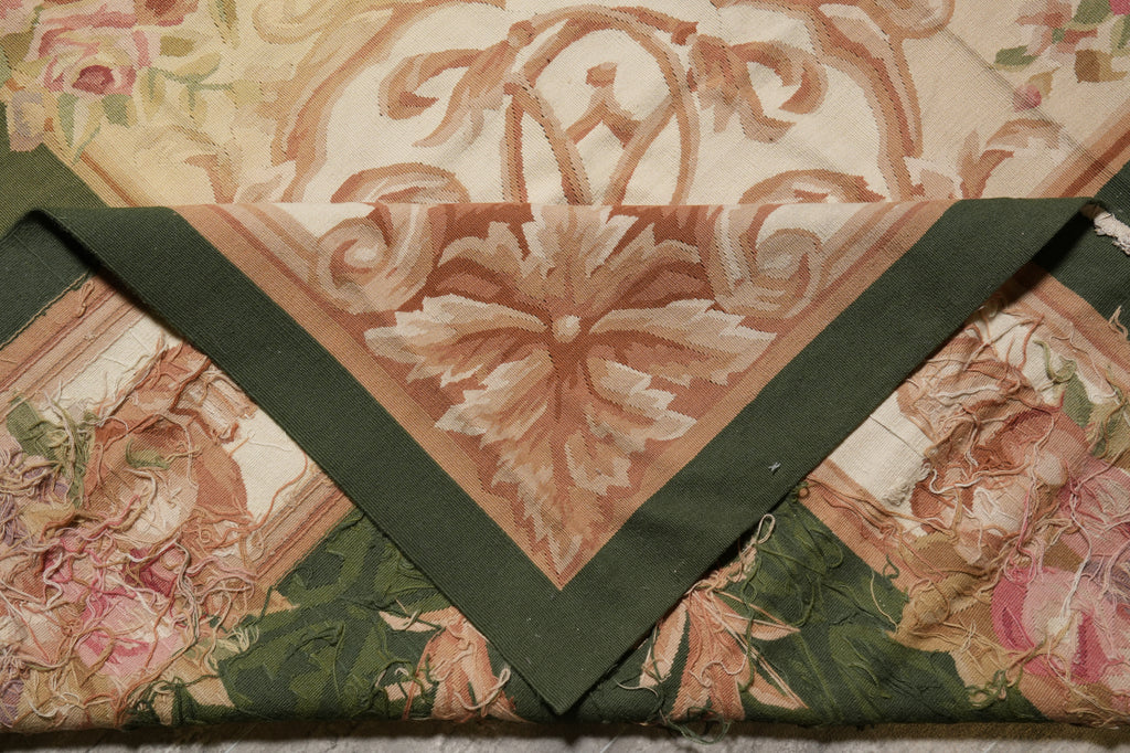 12 x 18 Flat Weave Aubusson Rug Ivory Green #PIX-5703