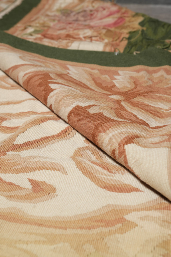 12 x 18 Flat Weave Aubusson Rug Ivory Green #PIX-5703
