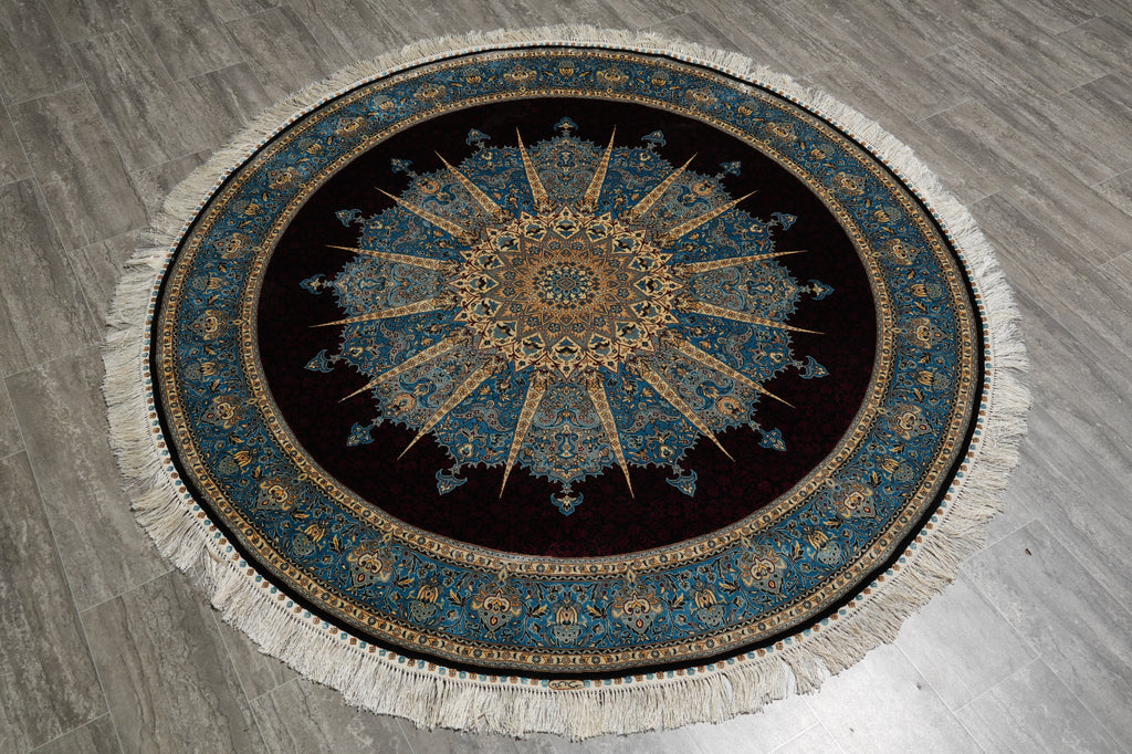 6 x 6' Round Silk Rug Hereke Pattern #60165