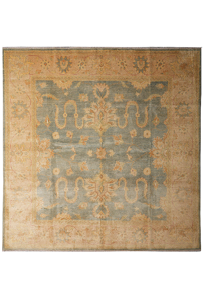 7.9 x 8.2 Handmade Oushak Chobi Rug GREEN GOLD  #PIX-25106