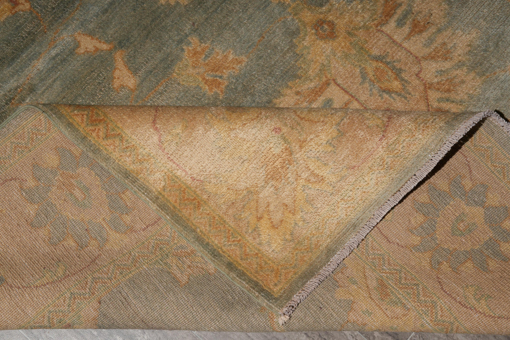 7.9 x 8.2 Handmade Oushak Chobi Rug GREEN GOLD  #PIX-25106