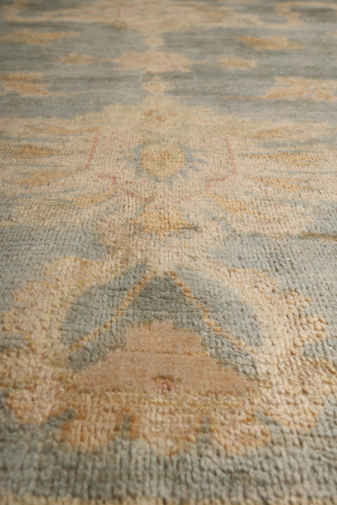 7.9 x 8.2 Handmade Oushak Chobi Rug GREEN GOLD  #PIX-25106