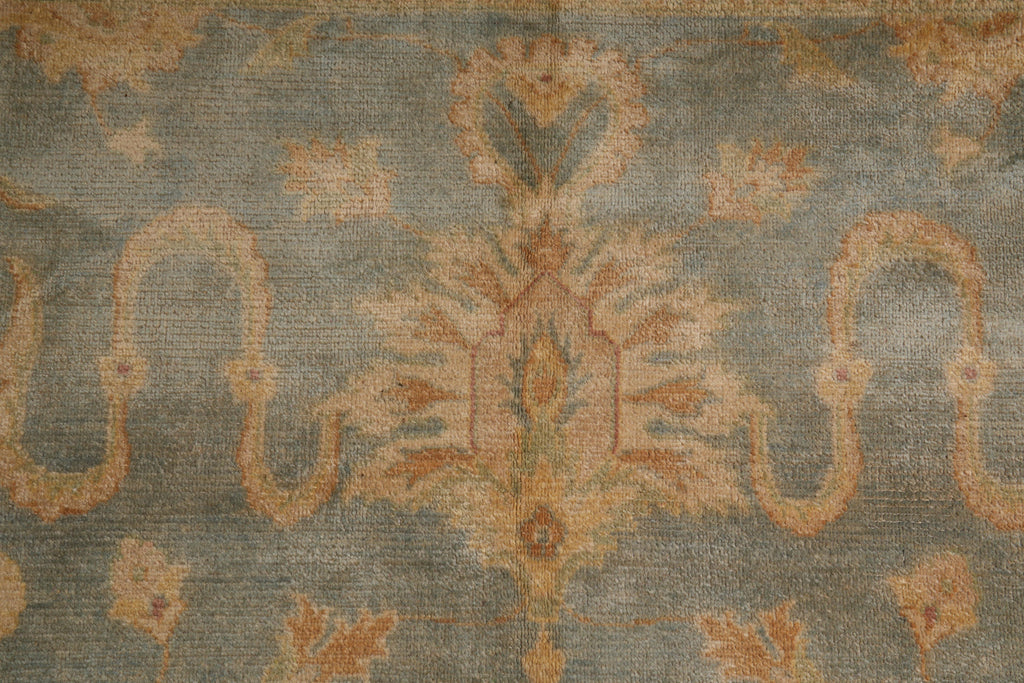 7.9 x 8.2 Handmade Oushak Chobi Rug GREEN GOLD  #PIX-25106