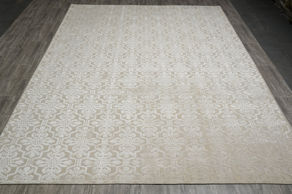 9 x 12 Neutral Silver Contemporary Handmade Rug Bamboo SIilk #B-75316