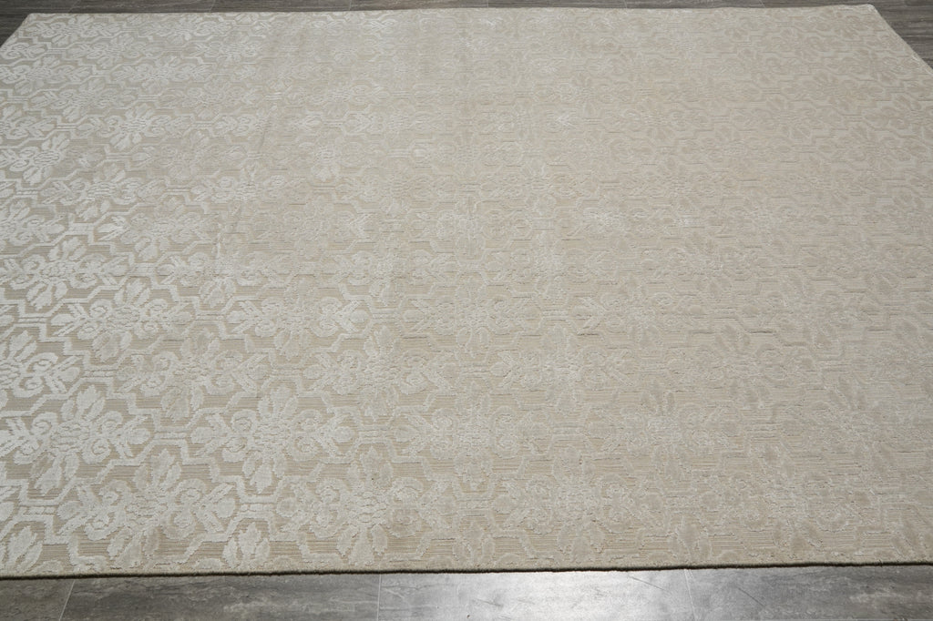 9 x 12 Neutral Silver Contemporary Handmade Rug Bamboo SIilk #B-75316