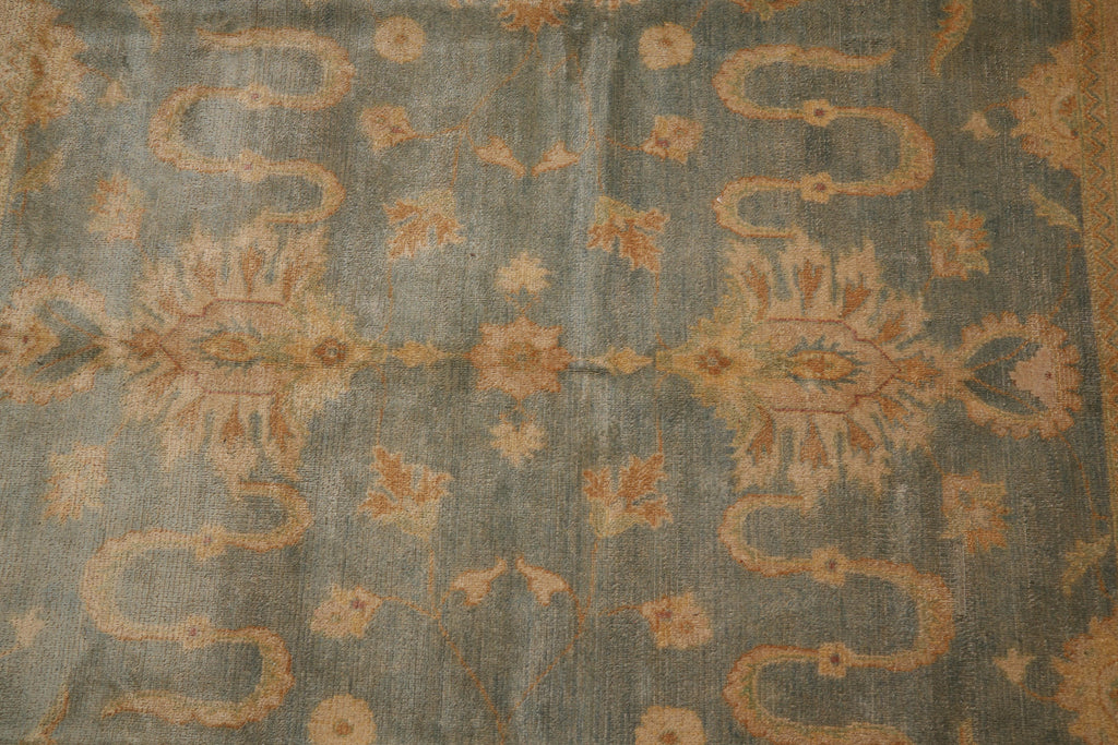 7.9 x 8.2 Handmade Oushak Chobi Rug GREEN GOLD  #PIX-25106