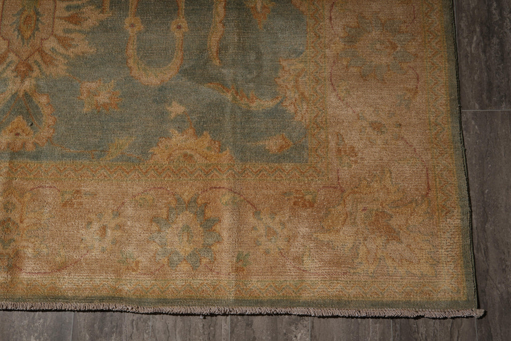 7.9 x 8.2 Handmade Oushak Chobi Rug GREEN GOLD  #PIX-25106