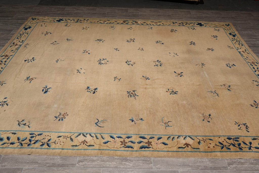 9.1 x 11.6 Antique Art Deco Chinese Beging Rug #F-4014