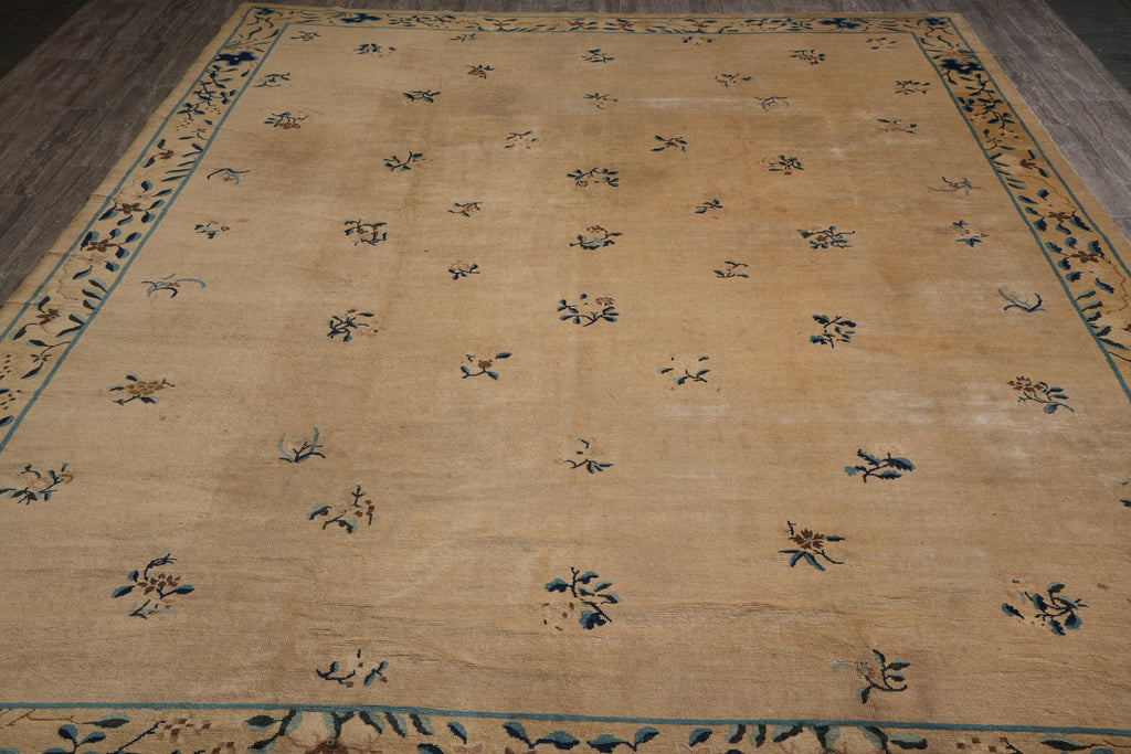 9.1 x 11.6 Antique Art Deco Chinese Beging Rug #F-4014