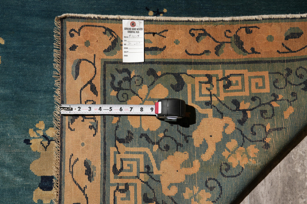 7.0 x 9.7 Antique Art Deco Chinese Beging Rug Blue #F-4015