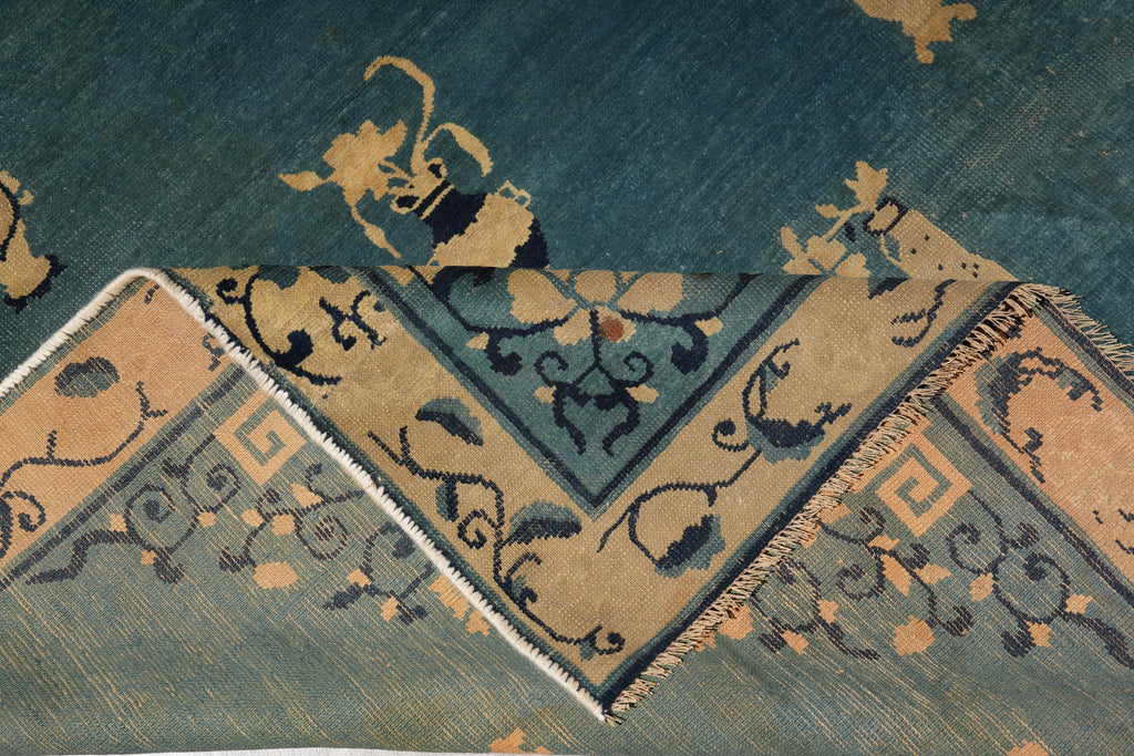 7.0 x 9.7 Antique Art Deco Chinese Beging Rug Blue #F-4015