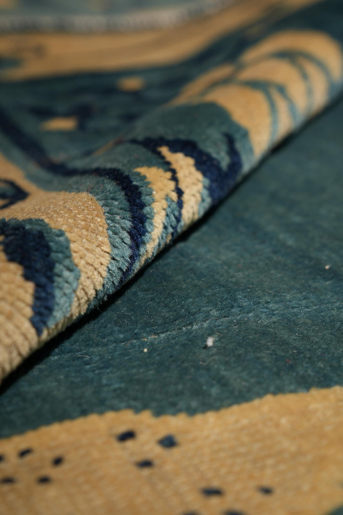 7.0 x 9.7 Antique Art Deco Chinese Beging Rug Blue #F-4015