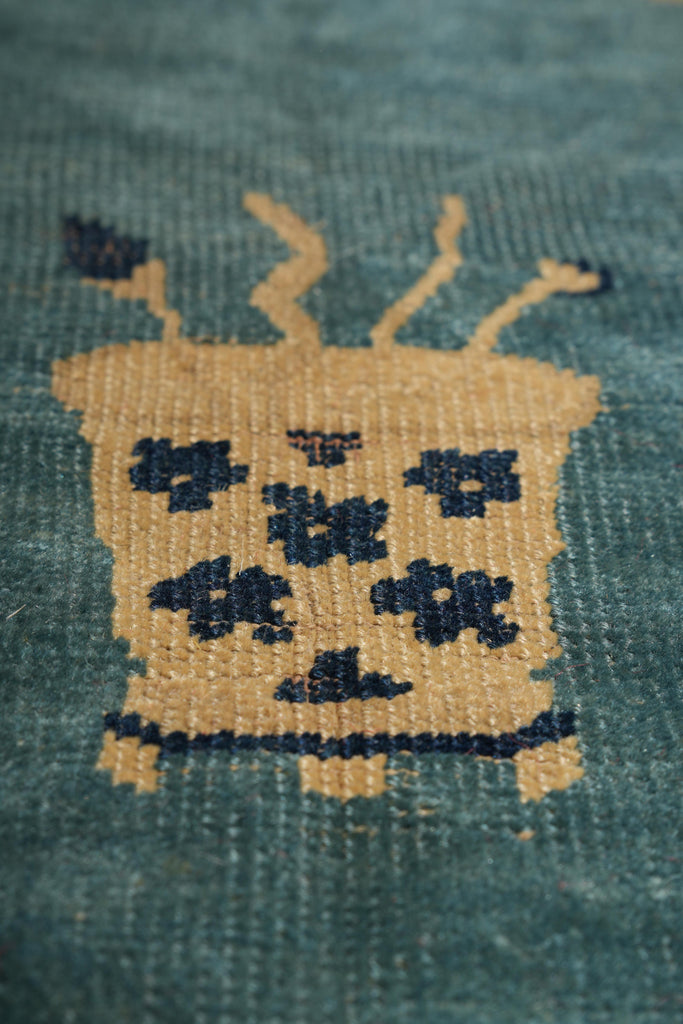 7.0 x 9.7 Antique Art Deco Chinese Beging Rug Blue #F-4015