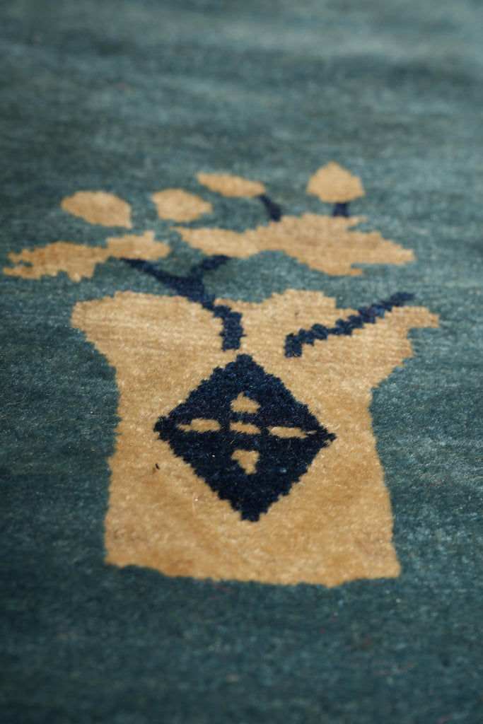 7.0 x 9.7 Antique Art Deco Chinese Beging Rug Blue #F-4015