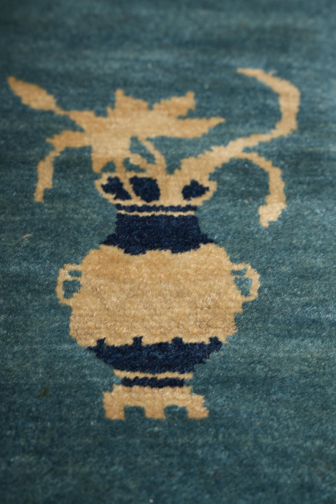 7.0 x 9.7 Antique Art Deco Chinese Beging Rug Blue #F-4015