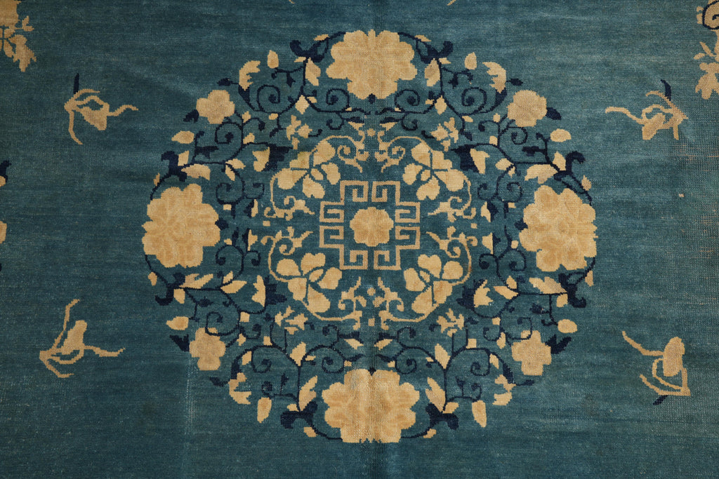 7.0 x 9.7 Antique Art Deco Chinese Beging Rug Blue #F-4015