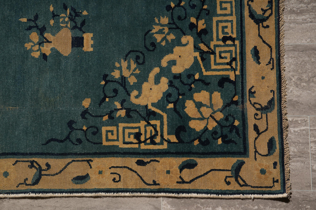 7.0 x 9.7 Antique Art Deco Chinese Beging Rug Blue #F-4015