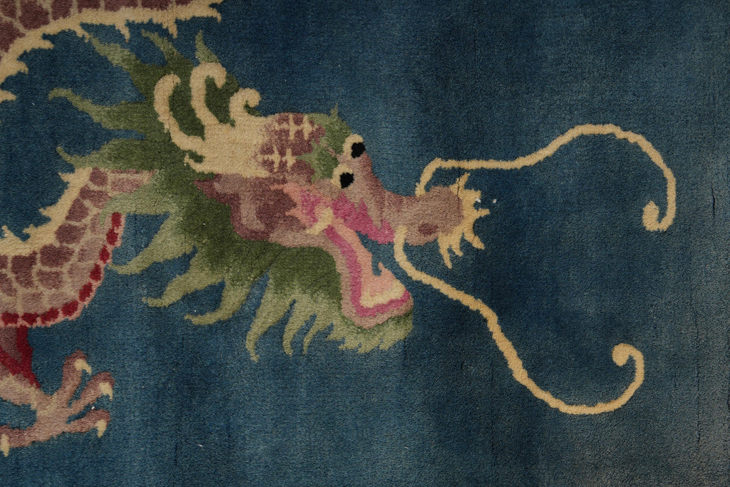 8.6 x 11.8 Semi-Antique Chinese Art Deco Rug Dragon Friendship #F-4017