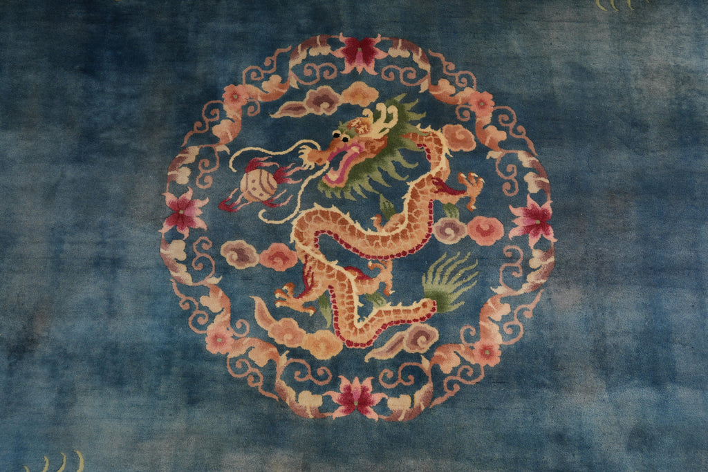 8.6 x 11.8 Semi-Antique Chinese Art Deco Rug Dragon Friendship #F-4017