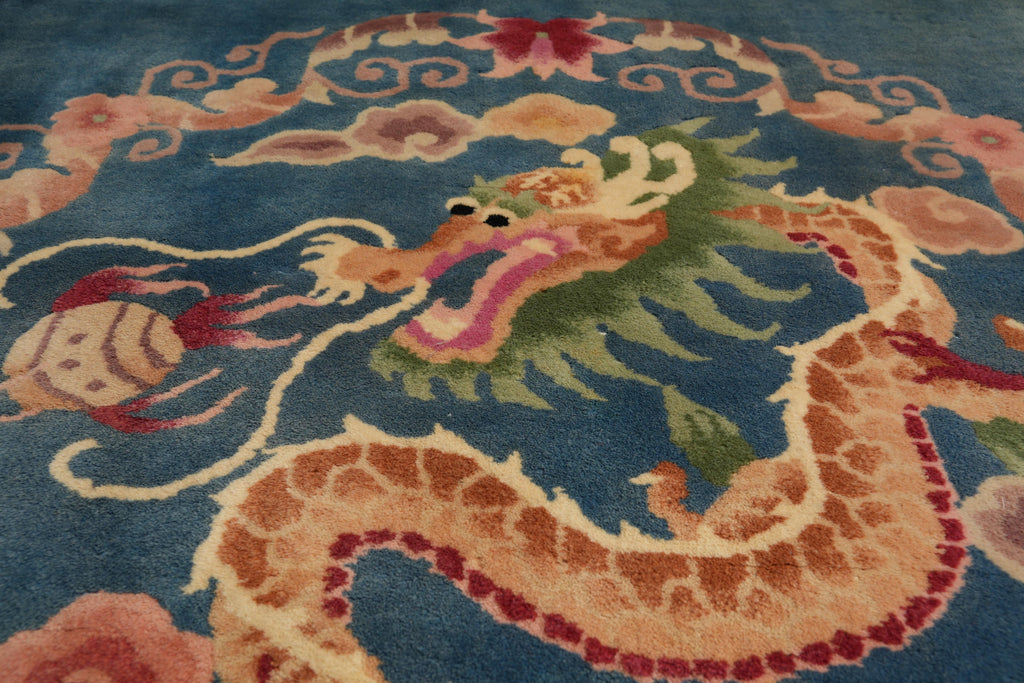 8.6 x 11.8 Semi-Antique Chinese Art Deco Rug Dragon Friendship #F-4017