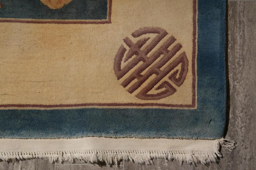 8.6 x 11.8 Semi-Antique Chinese Art Deco Rug Dragon Friendship #F-4017