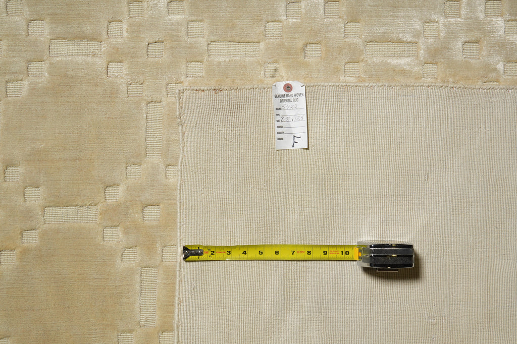 8.8 x 12.5 Modern Beige Gold & Ivory Handmade Rug #F-5422