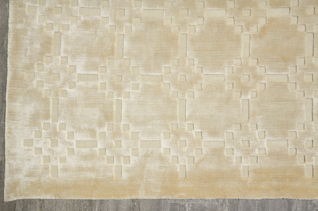 8.8 x 12.5 Modern Beige Gold & Ivory Handmade Rug #F-5422