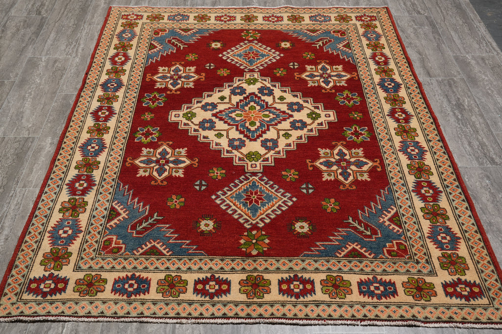 5 x 6.5 Geometric Diamond Kazak Wool Rug #PIX-24200