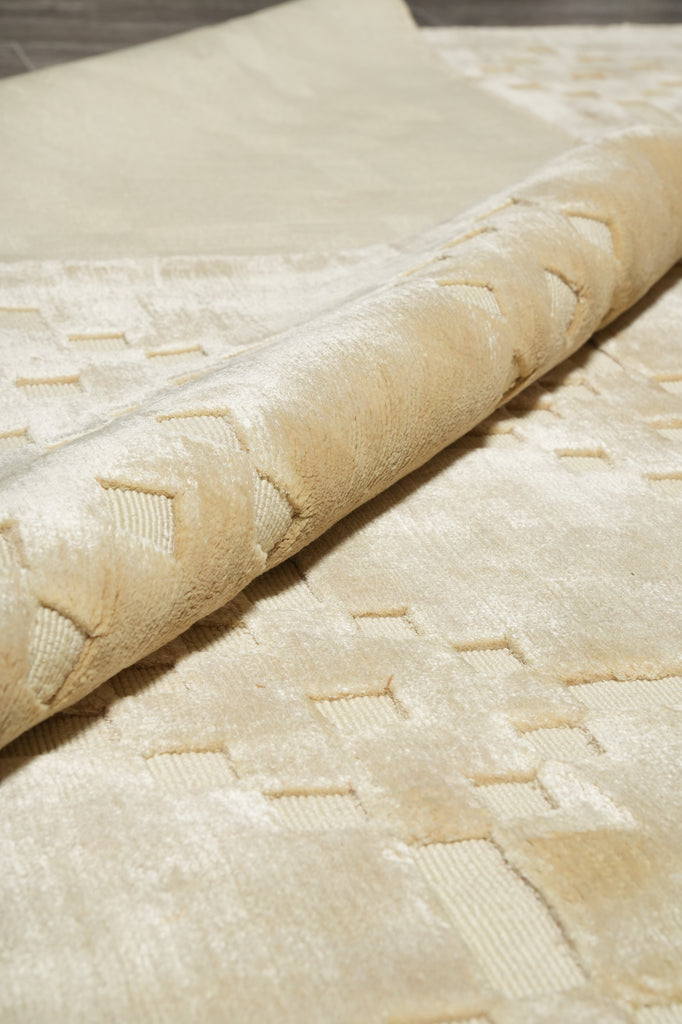 8.8 x 12.5 Modern Beige Gold & Ivory Handmade Rug #F-5422