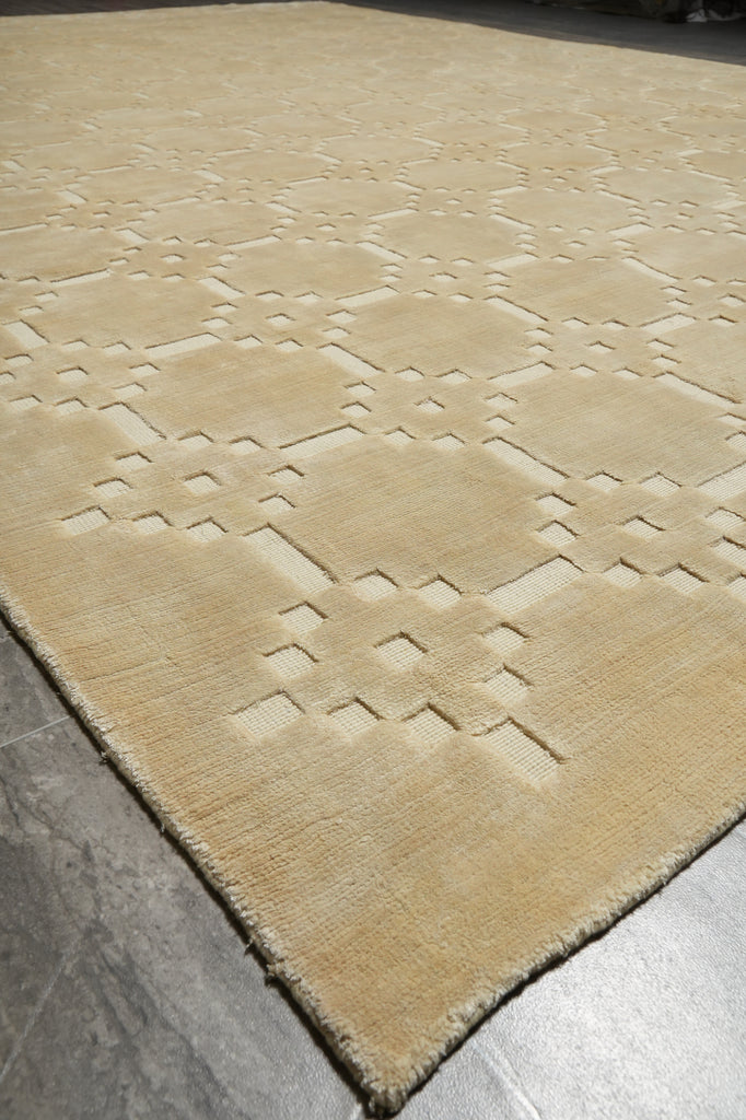 8.8 x 12.5 Modern Beige Gold & Ivory Handmade Rug #F-5422