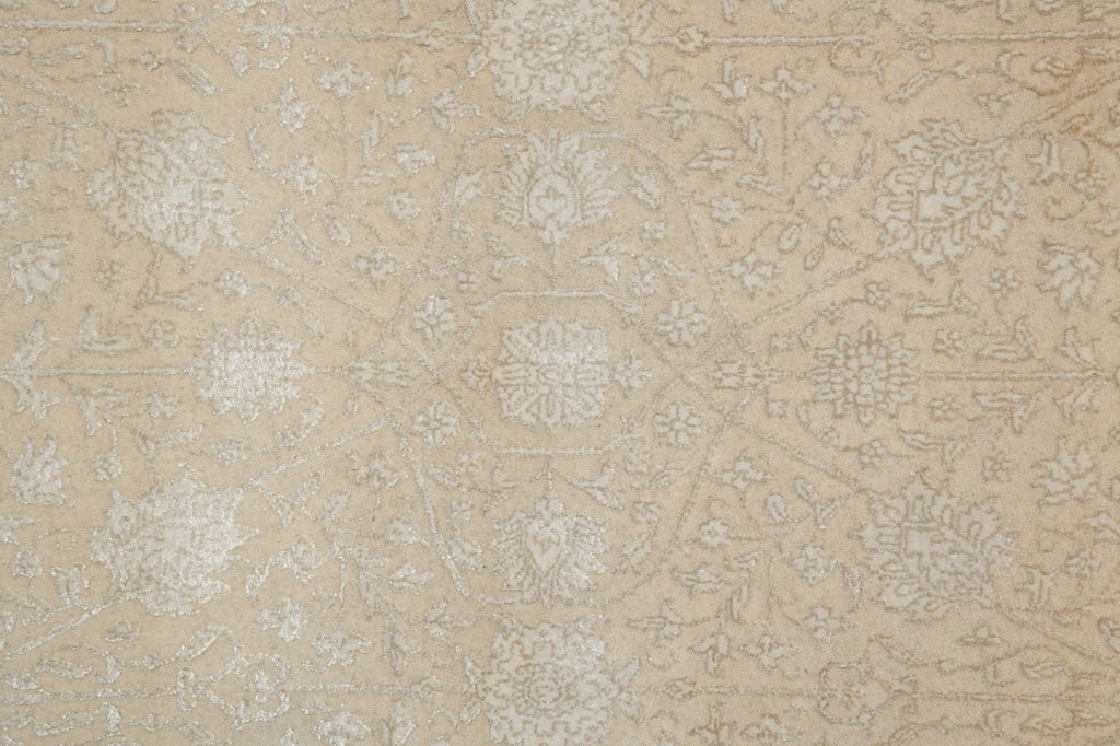 9 x 12 Neutral Wool and Silk Fine weave Hand-knotted in India Fancy Rug Two Tone color #F-5664