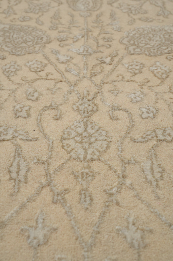 9 x 12 Neutral Wool and Silk Fine weave Hand-knotted in India Fancy Rug Two Tone color #F-5664