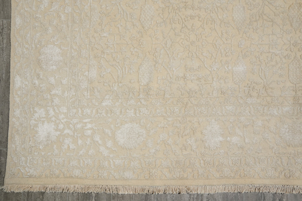 9 x 11 Wool and Silk Soft Ivory Elegant Friendly All Decor Rug #F-5574